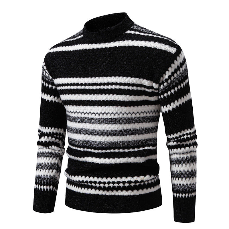 Herren gestreifter Strickpullover mit hohem Stehkragen und weicher Textur EB