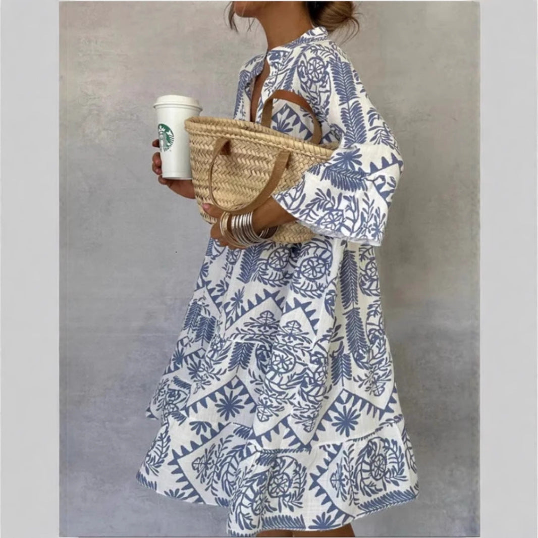 Damen Tunika-Kleid mit floralem Design und lockerer Passform EB