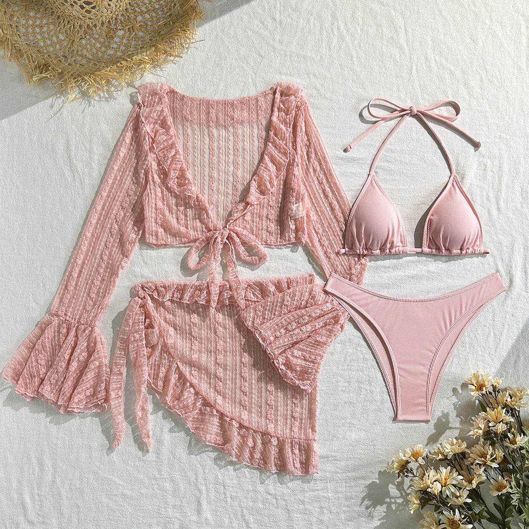 Damen Bikini-Set mit elegantem Wickelrock und verspielten Rüschendetails EB