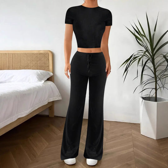 Damen lässiges Oberteil und weite Hose Set EB