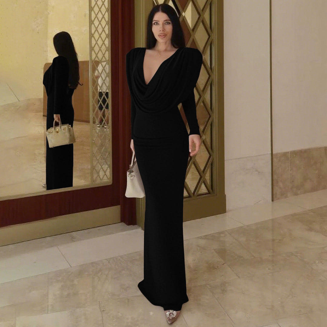 Damen elegantes langes Kleid mit raffiniertem Drapierungsdesign EB