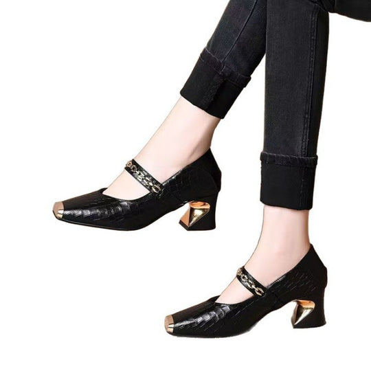 Damen Elegante Mary Jane Pumps mit trendigem Metallakzent EB