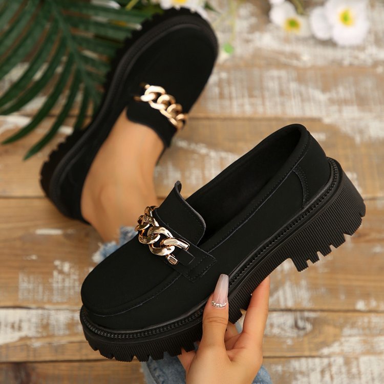 Damen Chunky Loafers mit modischen Kettenakzenten und rutschfester Sohle EB