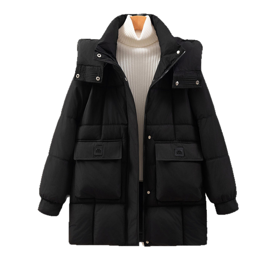 Damen funktionelle und stilvolle Winterjacke mit Taschen und Kapuze EB