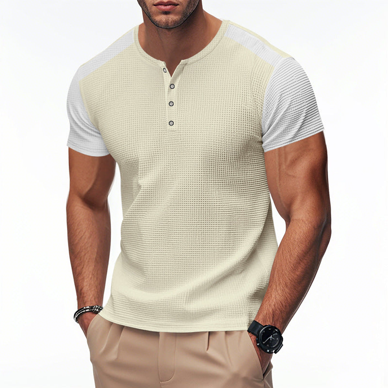 Herren Kurzarm-Henley-T-Shirt mit strukturierter Oberfläche und dezenter Knopfleiste EB