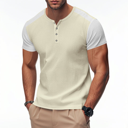 Herren Kurzarm-Henley-T-Shirt mit strukturierter Oberfläche und dezenter Knopfleiste EB