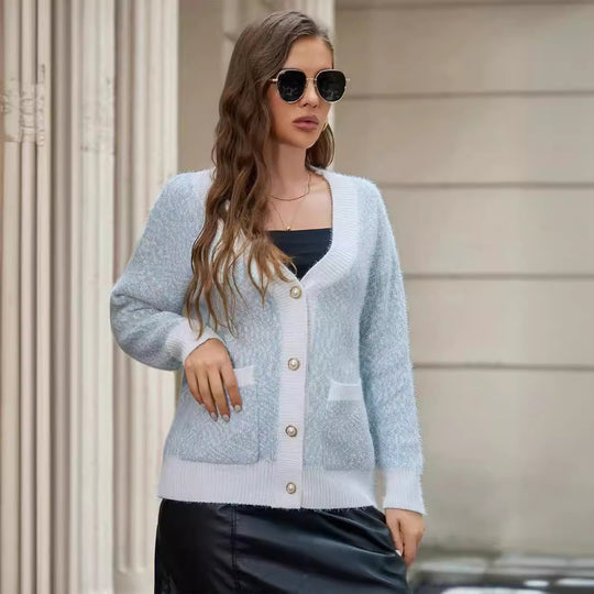 Damen oversized Strickjacke mit praktischen Taschen und stilvollen Knopfdetails EB