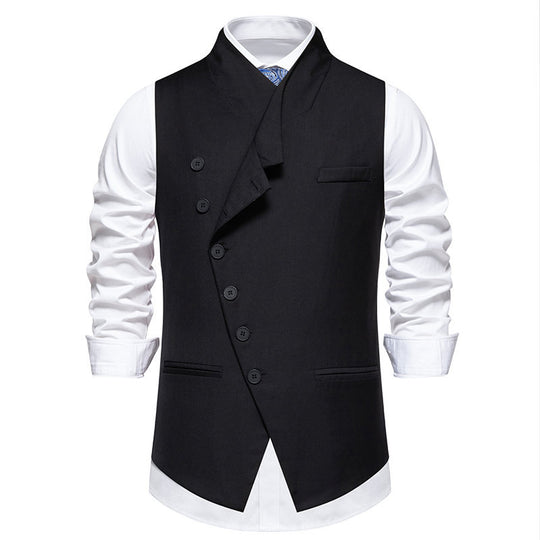 Herren elegante Anzugweste mit asymmetrischem Kragen und modernen Akzenten EB