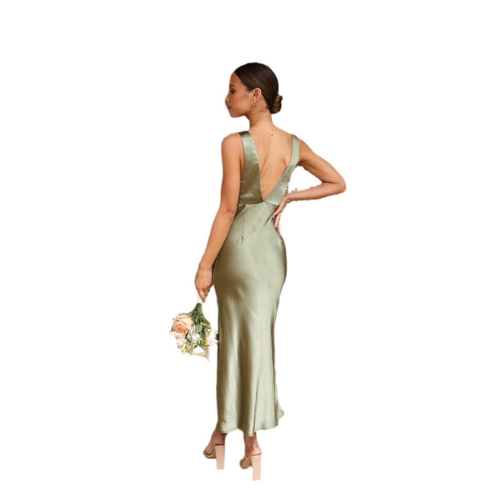Damen Maxikleid mit luxuriösem Satinfinish und verstellbaren Spaghettiträgern EB