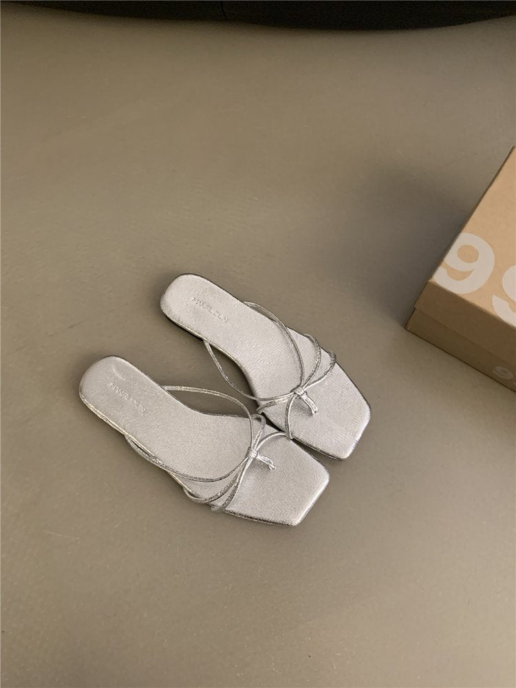 Damen elegante Riemchen-Sandalen mit flachem Absatz EB