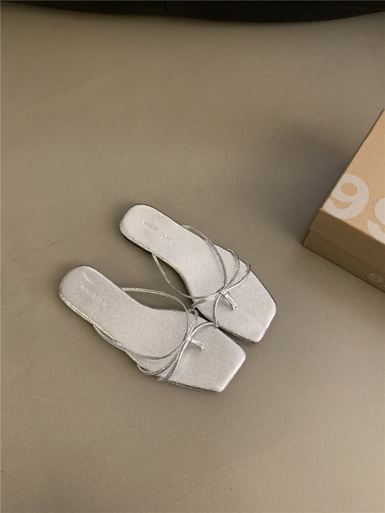 Damen elegante Riemchen-Sandalen mit flachem Absatz EB