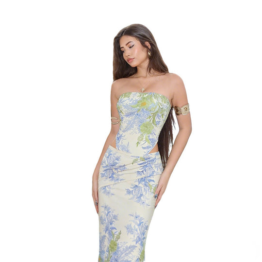 Damen Elegantes Maxikleid mit floralem Muster und figurbetontem Schnitt EB