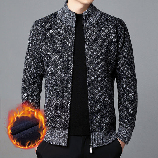 Herren Strickjacke mit hohem Kragen und innovativem Muster EB