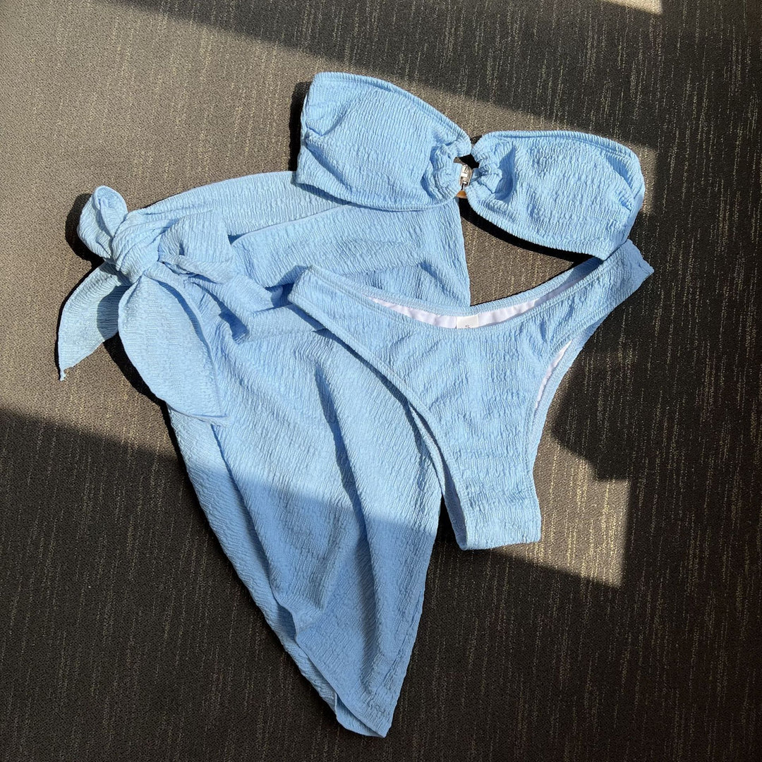 Damen Bandeau-Bikini mit gerafftem Design und seitlichem Knotendetail EB