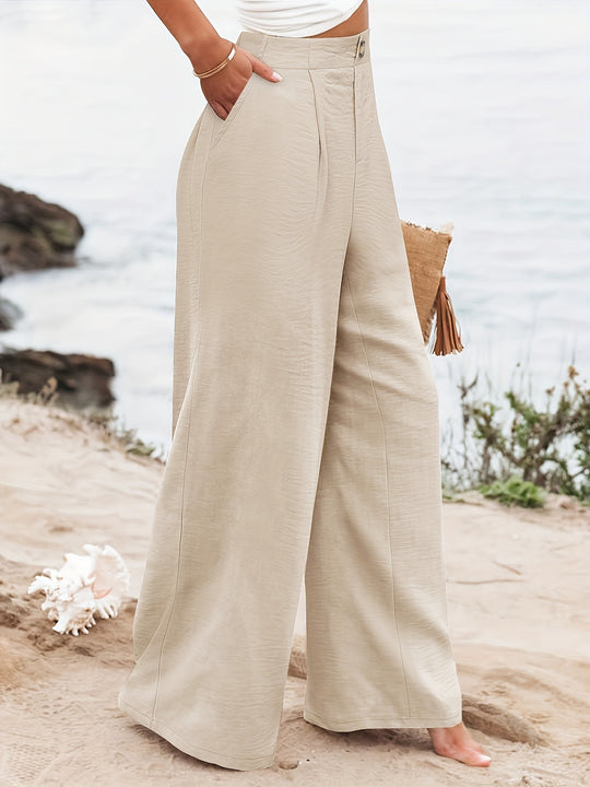 Damen elegante weite Sommerhose mit Bundfalten EB
