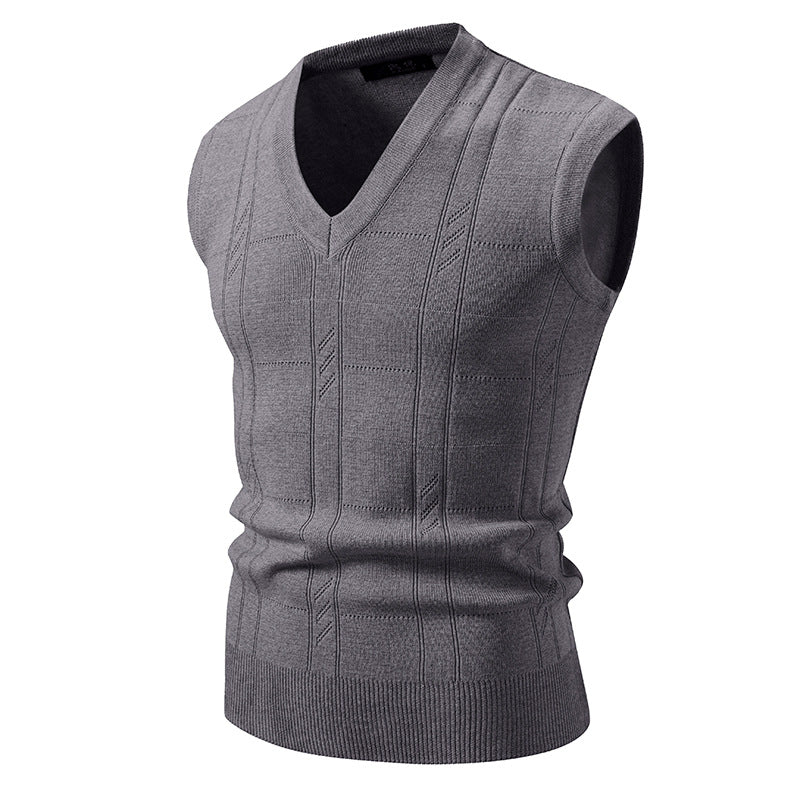 Herren eleganter ärmelloser Pullover mit V-Ausschnitt und strukturiertem Muster EB