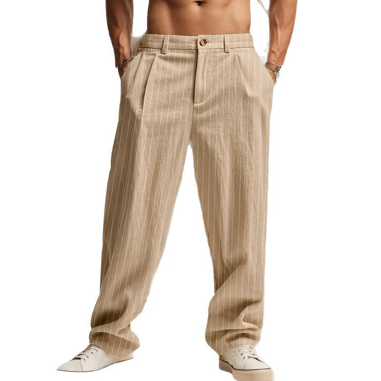 Herren nan lässig-elegante Nadelstreifen-Hose mit Bügelfalte und weitem Bein EB