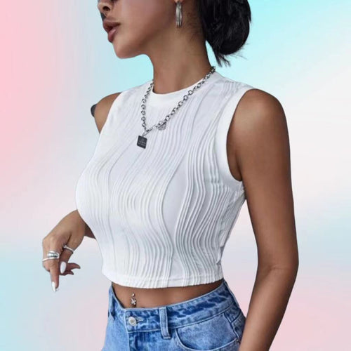 Damen Crop-Top mit strukturierter Oberfläche und hohem Hals EB