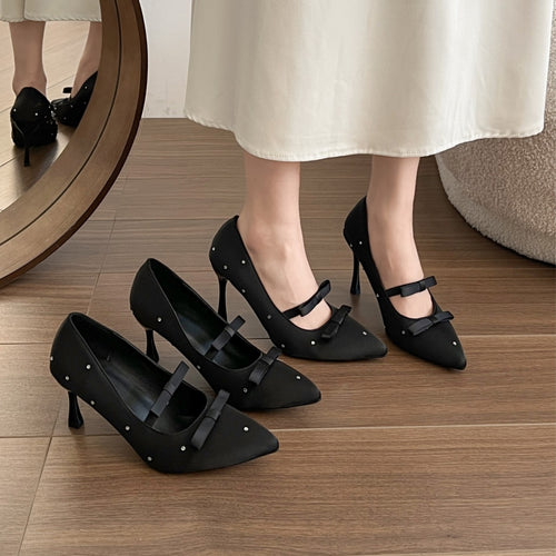 Damen elegante High Heels mit dekorativen Schleifen und Glitzerakzenten EB