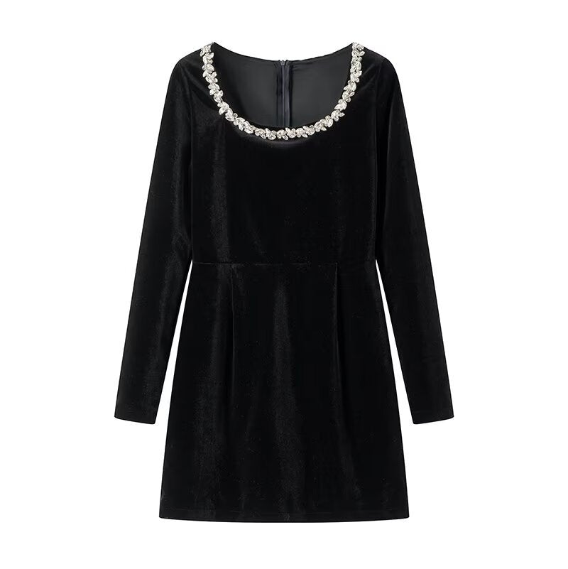 Damen festliches Mini-Kleid mit elegantem Kristall-Halsauschnitt EB
