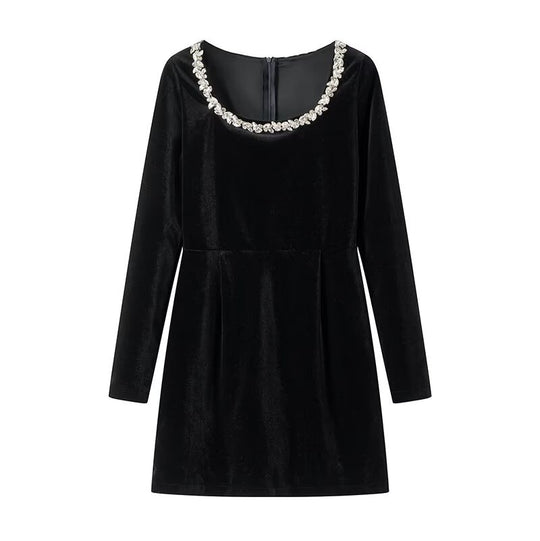 Damen festliches Mini-Kleid mit elegantem Kristall-Halsauschnitt EB
