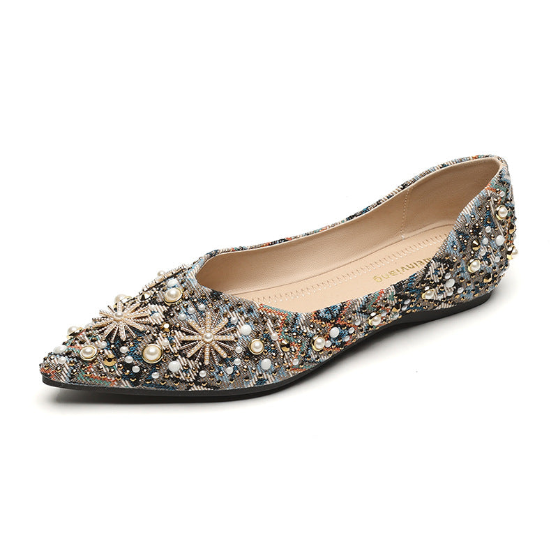 Damen Ballerinas mit funkelnden Perlenapplikationen und exquisiter Detailverarbeitung EB