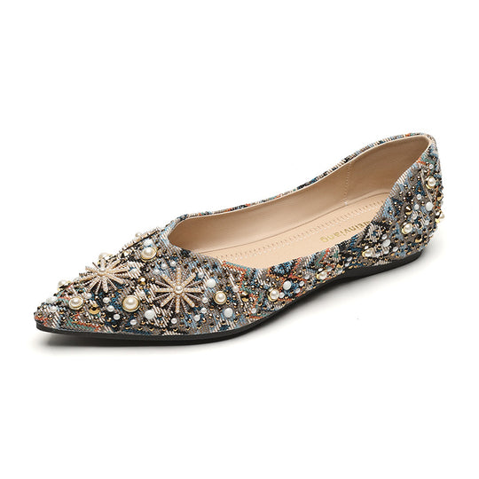Damen Ballerinas mit funkelnden Perlenapplikationen und exquisiter Detailverarbeitung EB