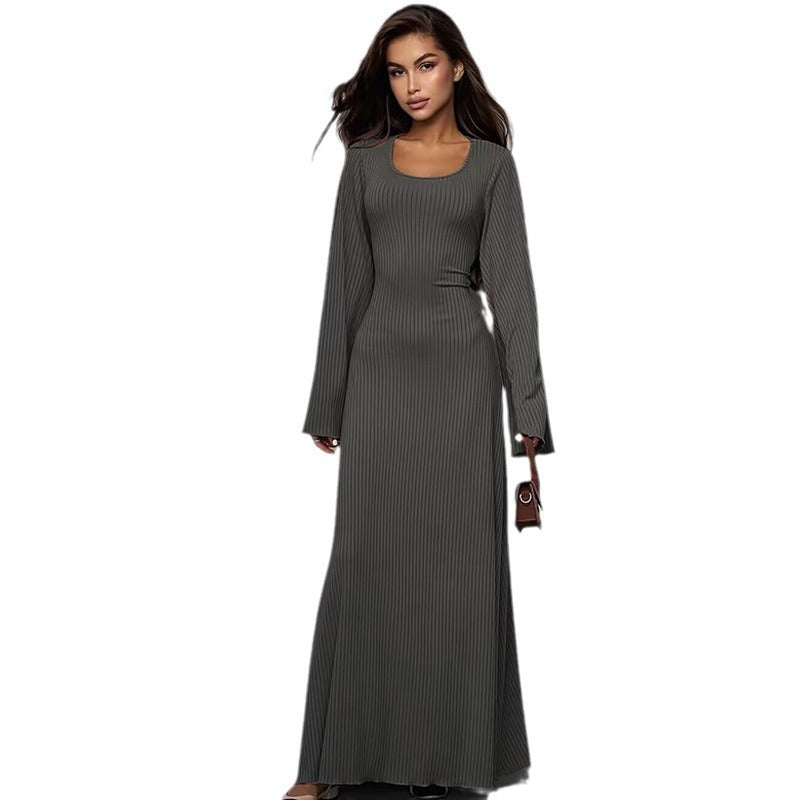 Damen Elegantes Maxikleid mit extra weitem Ärmel und trendiger Rippstruktur EB
