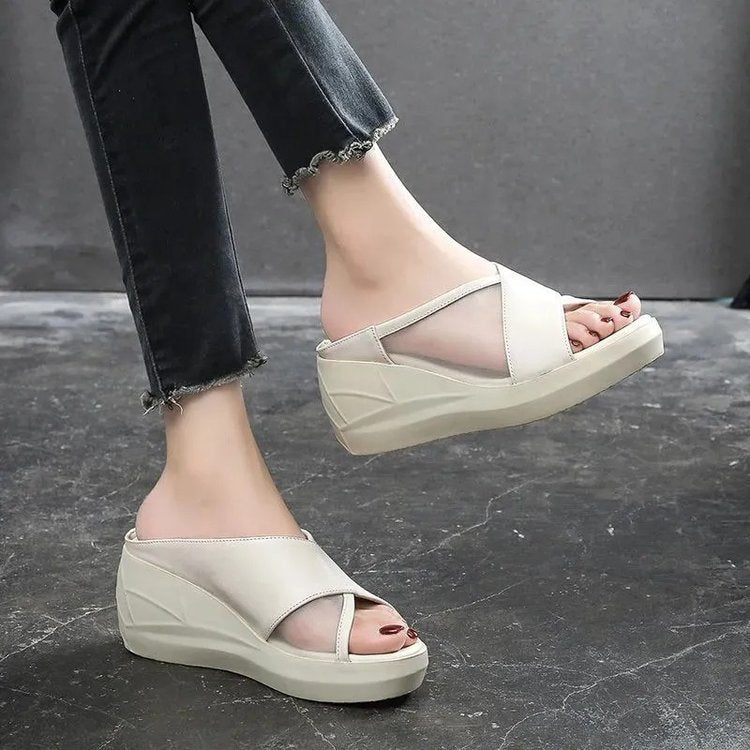 Damen Wedge-Pantoletten mit atmungsaktiver Mesh-Oberfläche und komfortabler Sohle EB