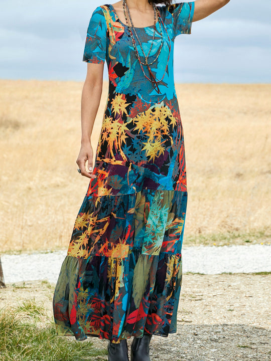 Damen Maxikleid mit floralem Muster und fließendem Schnitt EB