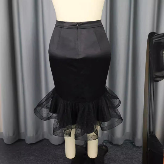 Damen eleganter Bleistiftrock mit voluminösem Tüllsaum EB