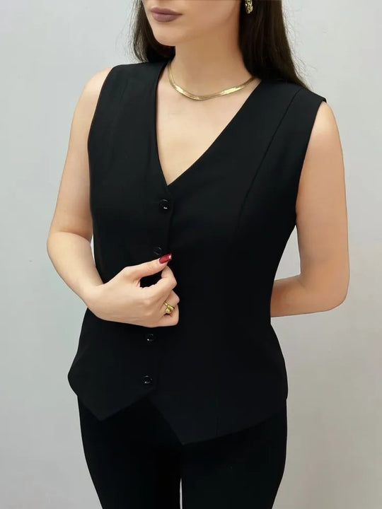 Damen Weste mit elegantem V-Ausschnitt und dekorativen Knöpfen EB
