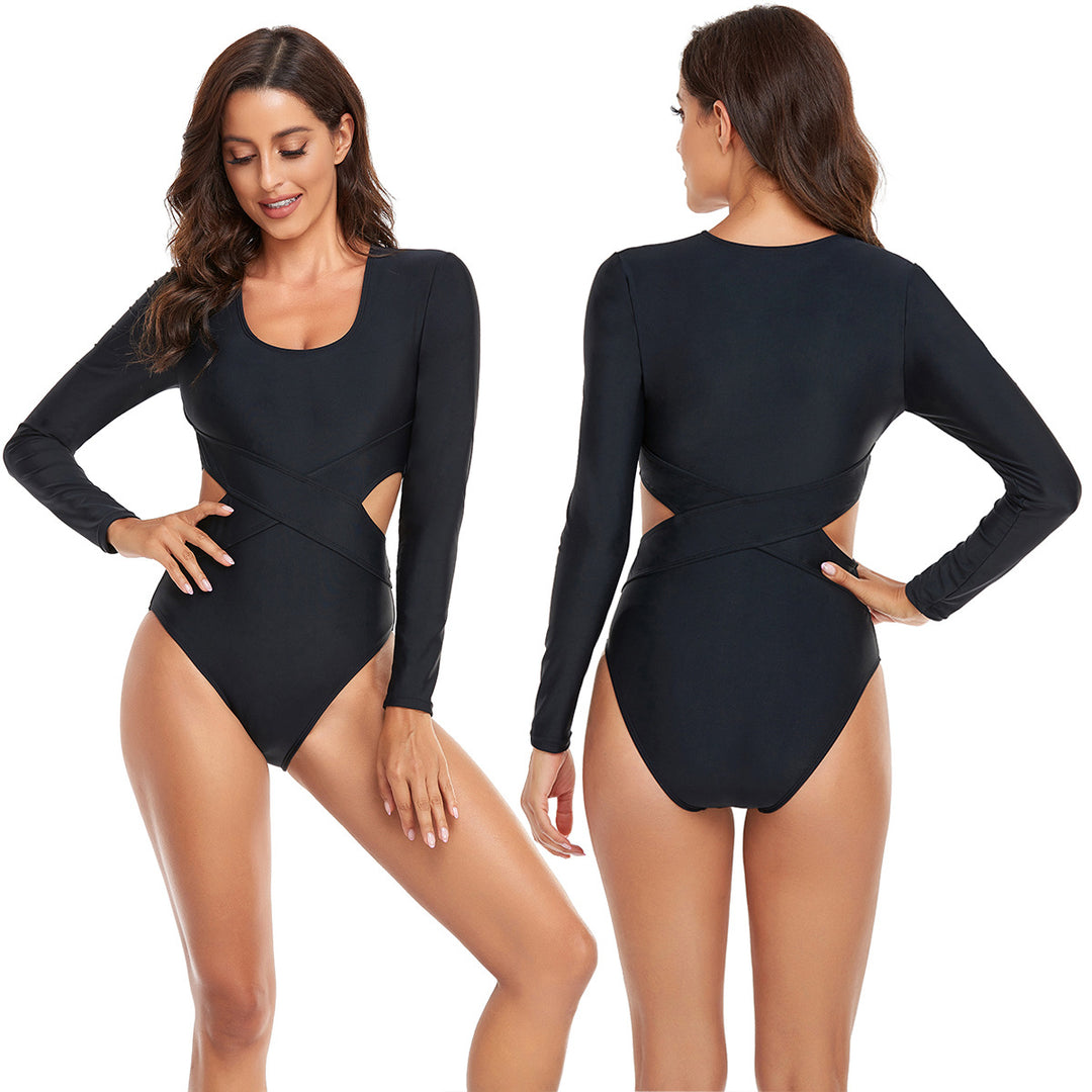 DamenSportlicher Langarm-Badeanzug mit modischem Cut-Out-Design EB