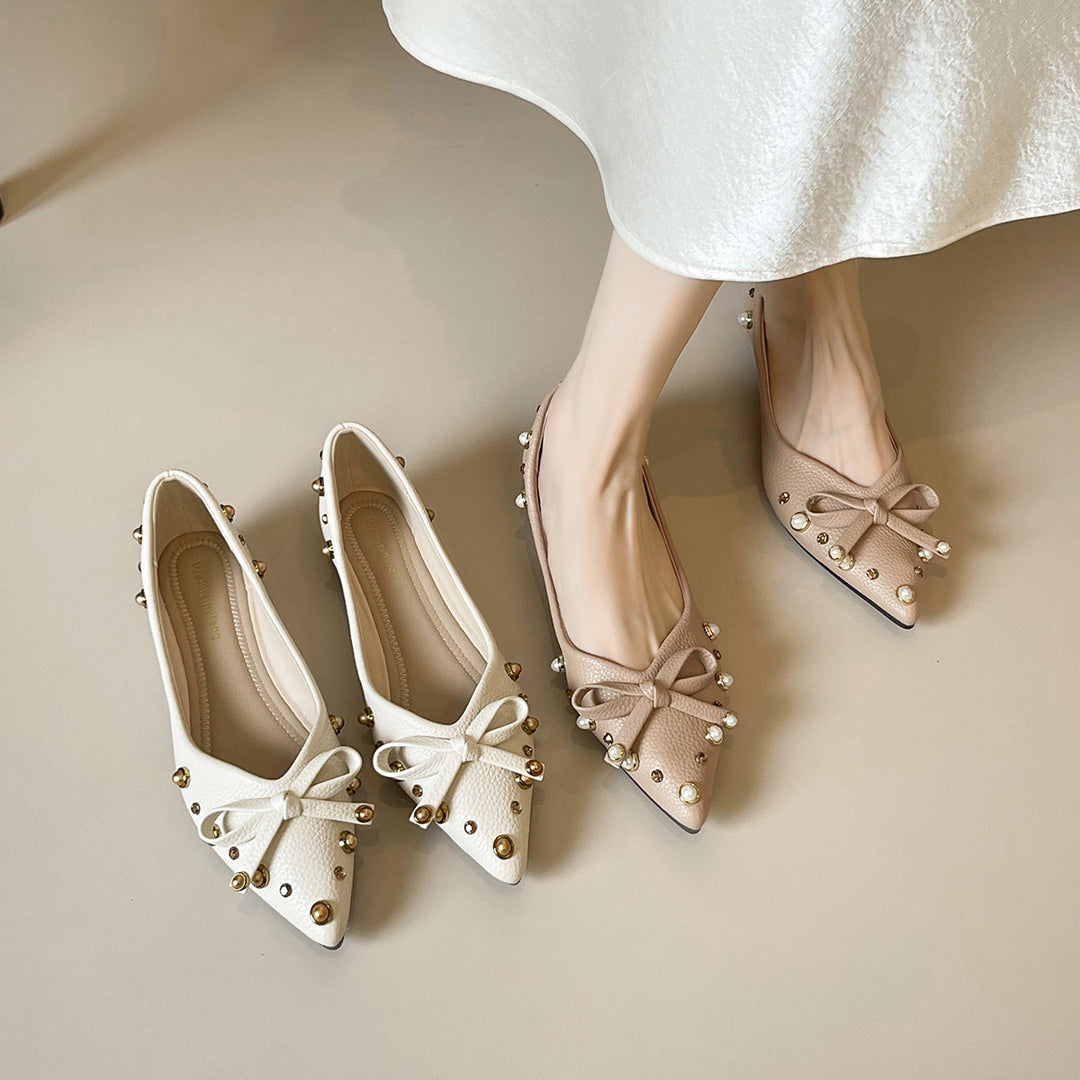 Damen Ballerinas mit glamourösem Schleifen- und Perlenakzent EB