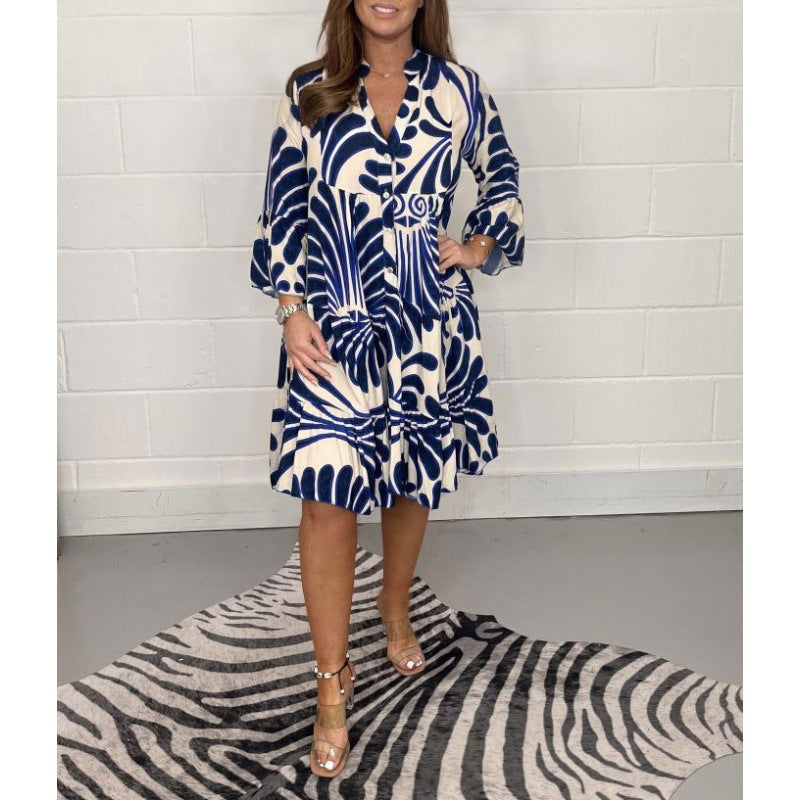 Damen Hemdblusenkleid mit floralem Design und Volant EB