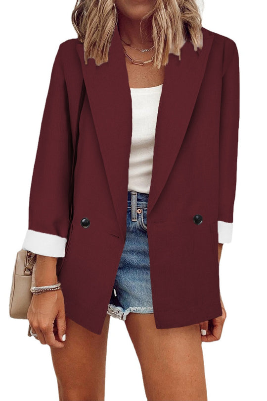 Damen nan legerer Oversize Blazer mit dreiviertelärmeln und kontrastmanschetten EB
