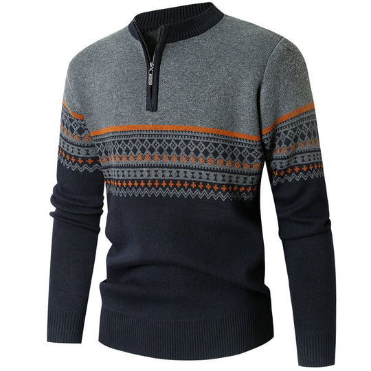 Herren Pullover mit modernem Reißverschluss und geometrischem Muster EB