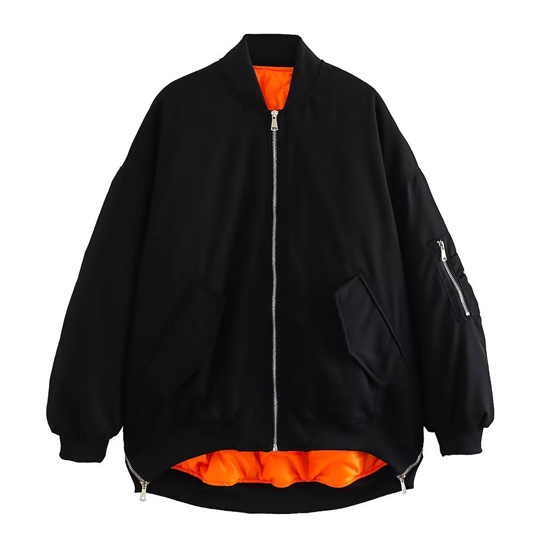 Damen sportliche Bomberjacke mit praktischen Taschen und Stehkragen EB