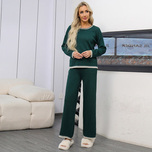 Damen gemütliches Strick-Loungewear-Set mit kontrastierenden Abschlüssen EB