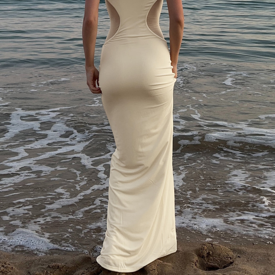 Damen figurbetontes Maxikleid mit Schnittdetails EB
