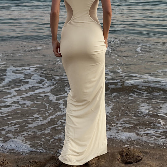 Damen figurbetontes Maxikleid mit Schnittdetails EB