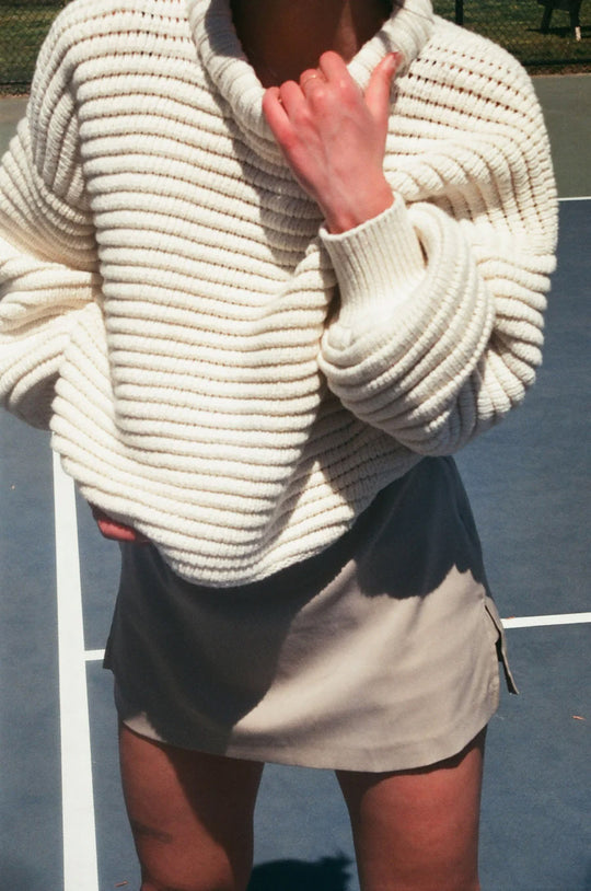 Damen lässiger Strickpullover mit Rollkragen und Rippstruktur EB