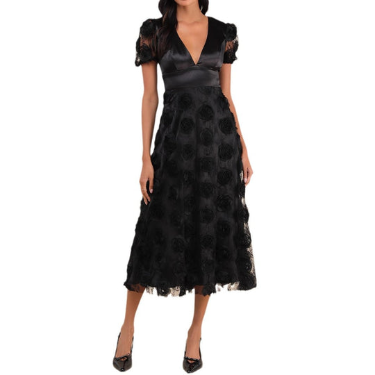 Damen Elegantes Maxikleid mit floralem Spitzenbesatz EB
