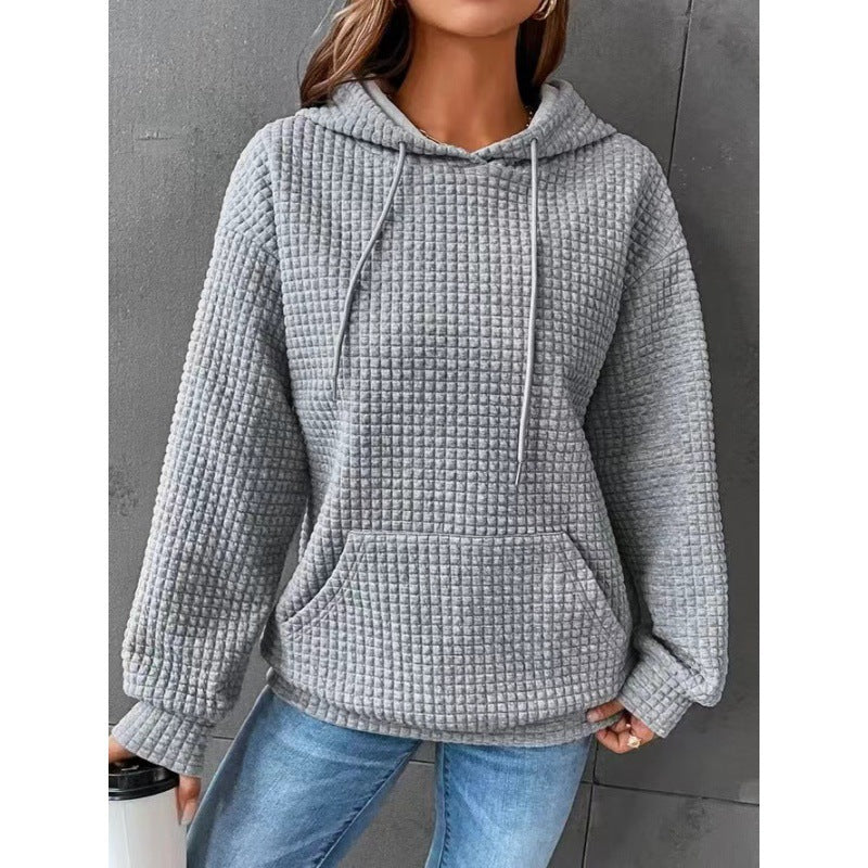 Damen Waffelstruktur Kapuzenpullover mit gemütlichem Schnitt und praktischer Tasche EB