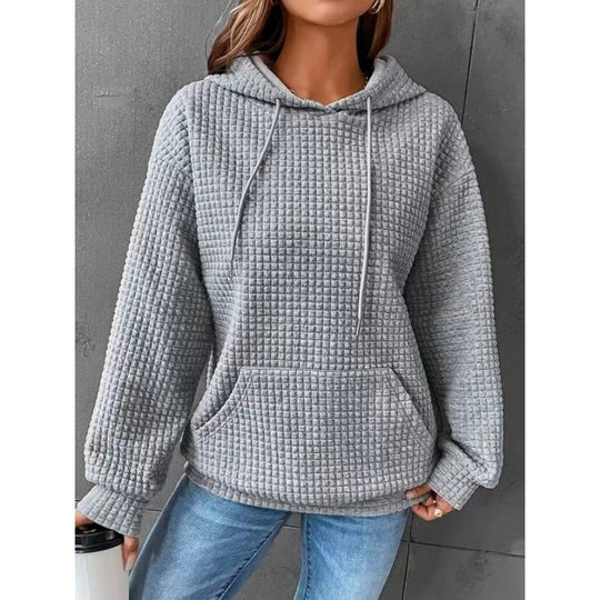 Damen Waffelstruktur Kapuzenpullover mit gemütlichem Schnitt und praktischer Tasche EB