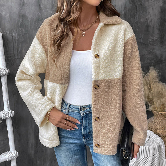 Damen Kuschelige Fleecejacke mit Karomuster und Knopfdetails EB