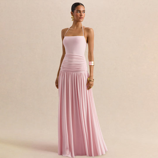 Damen Elegantes Abendkleid mit Off-Shoulder-Design und Fließendem Cape EB
