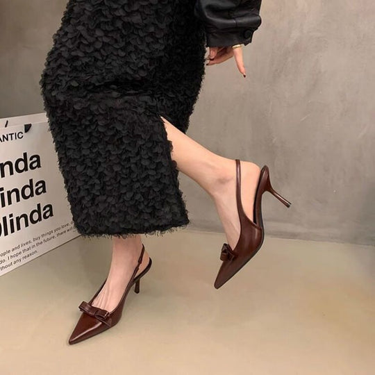 Damen elegante Slingback-Pumps mit zarter Schleifenverzierung EB