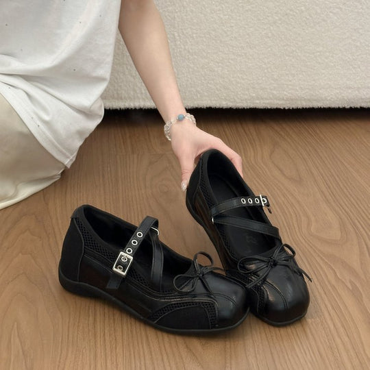 Damen elegante Ballerinas mit modischem Riemchen und atmungsaktiver Oberflächenstruktur EB