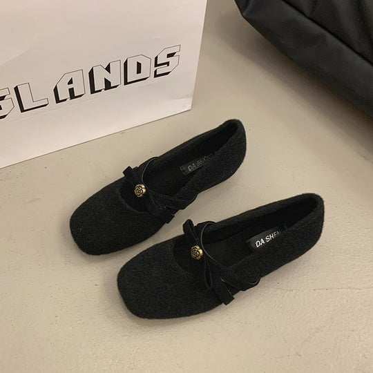 Damen elegante Filz-Ballerinas mit modischem Schleifenakzent EB